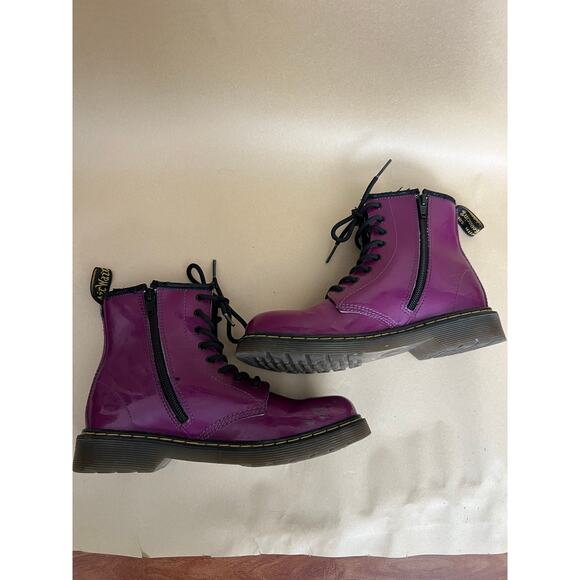 Dr. Martens Delaney Purple Patent Leather Combat Boots Youth Girls Zip Lace - Picture 5 of 12